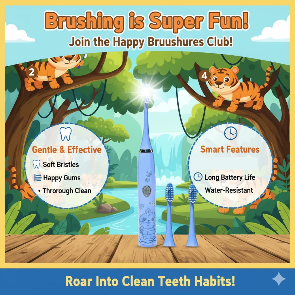 Gentle Electric Kids Toothbrush with 2 Extra Heads Attachments
